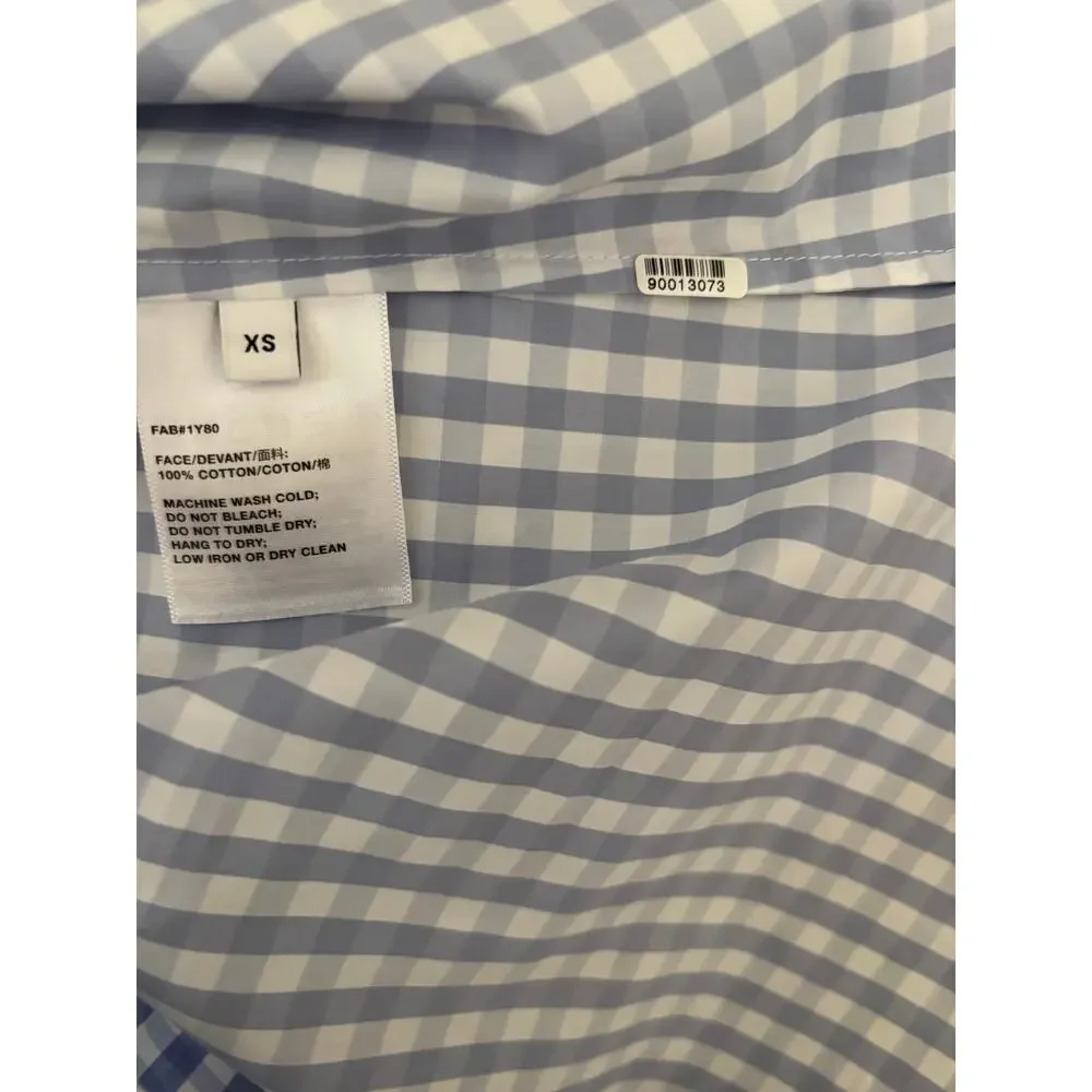Lafayette 148 New York Poplin Button Up Shirt Blue Gingham Check Size XS FLAW